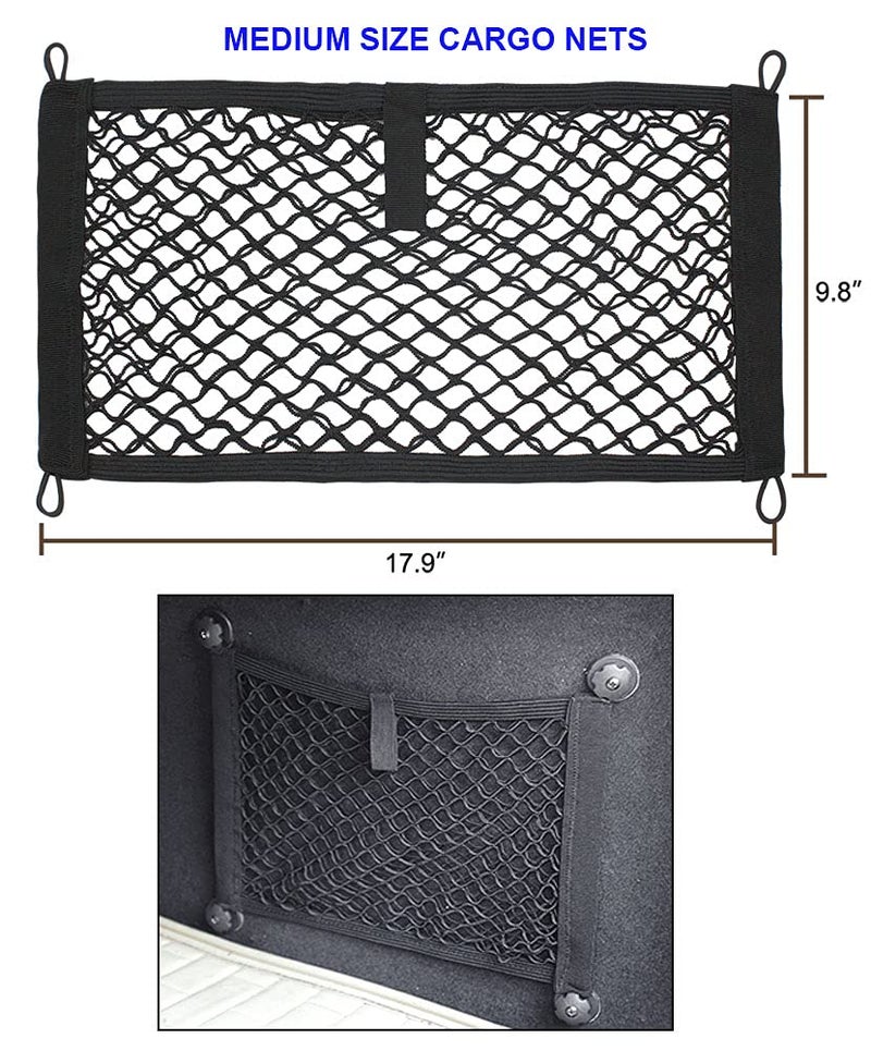 JAVOedge [2 Pack] JAVOedge Medium Cargo Net for Car, SUV, Truck, RV, Boat â€“ Elastic Storage Mesh Organizer with Builtâ€‘in Hooks, 8 Screws & 8 Carabiners â€“ Heavyâ€‘Duty Trunk Cargo Net & Vehicle Storage Bag - Image 3